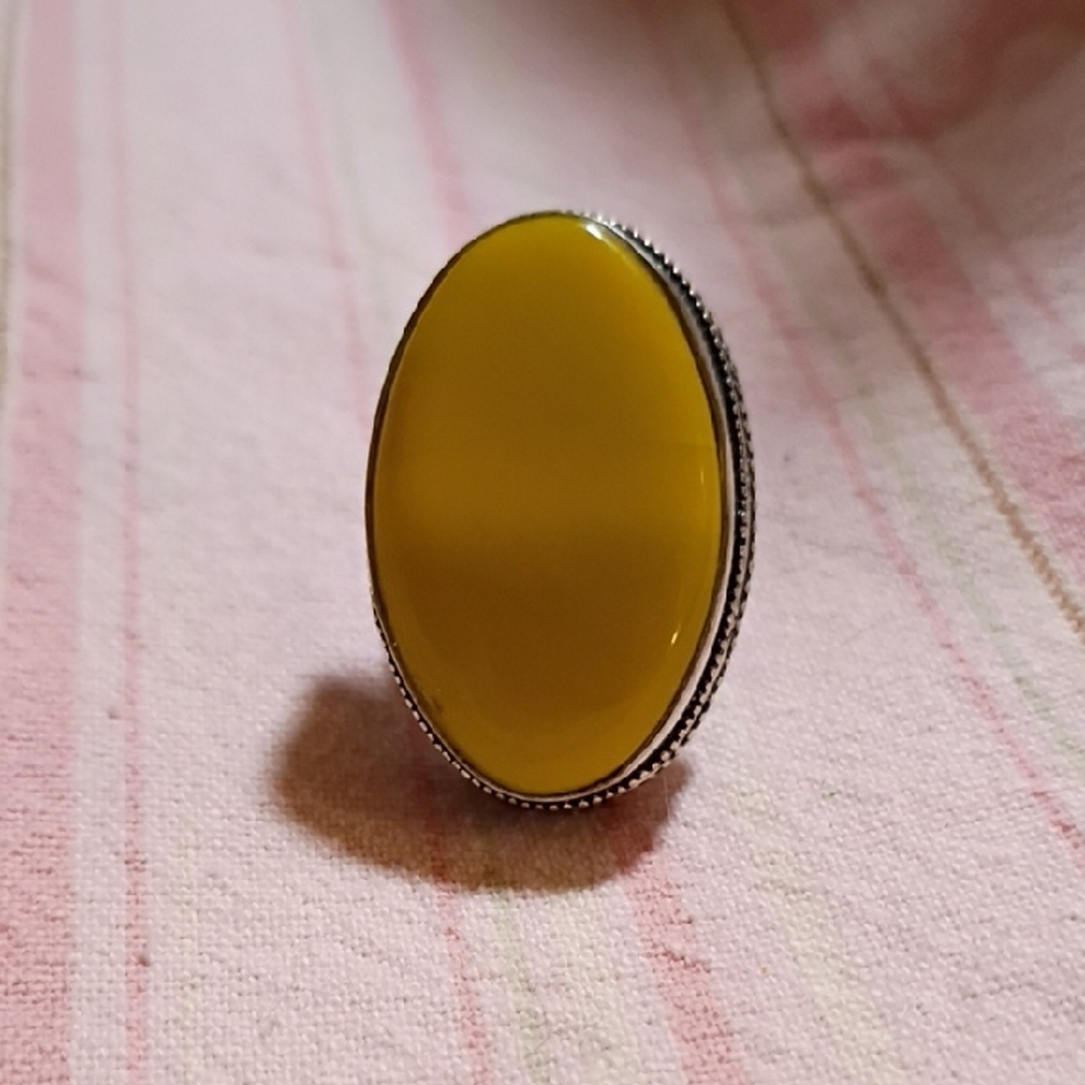 Yellow Turquoise Oval Stone Statement Ring - Wome… - image 1
